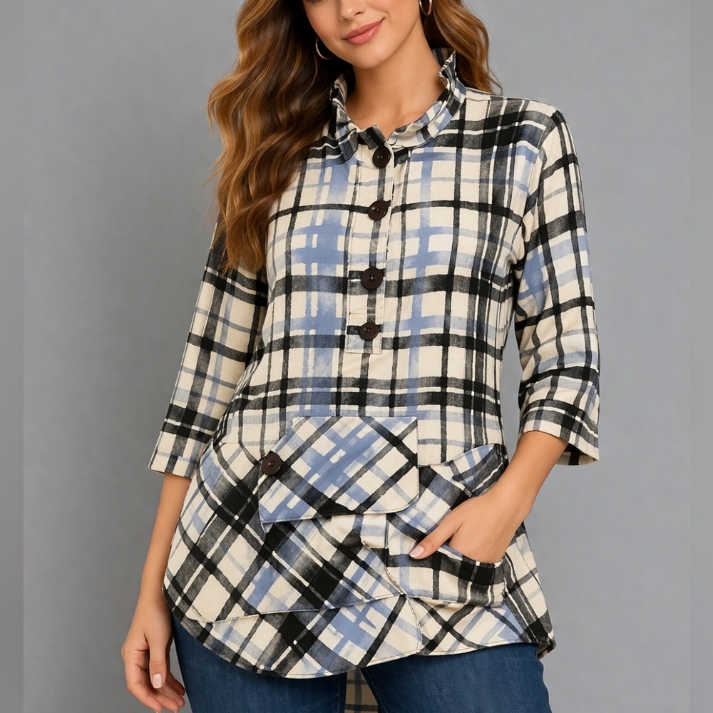 TERRA SJ Apparel Artsy Convertible Shapeable Collar Tunic